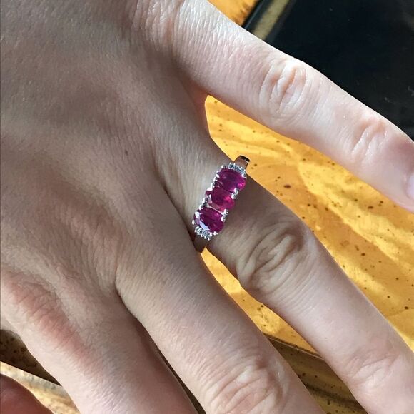 Natural Ruby Diamond Sterling Silver Ring Size 8 - Picture 3 of 8